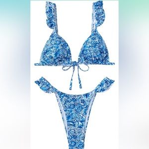 Paisley printed, ruffled bikini set